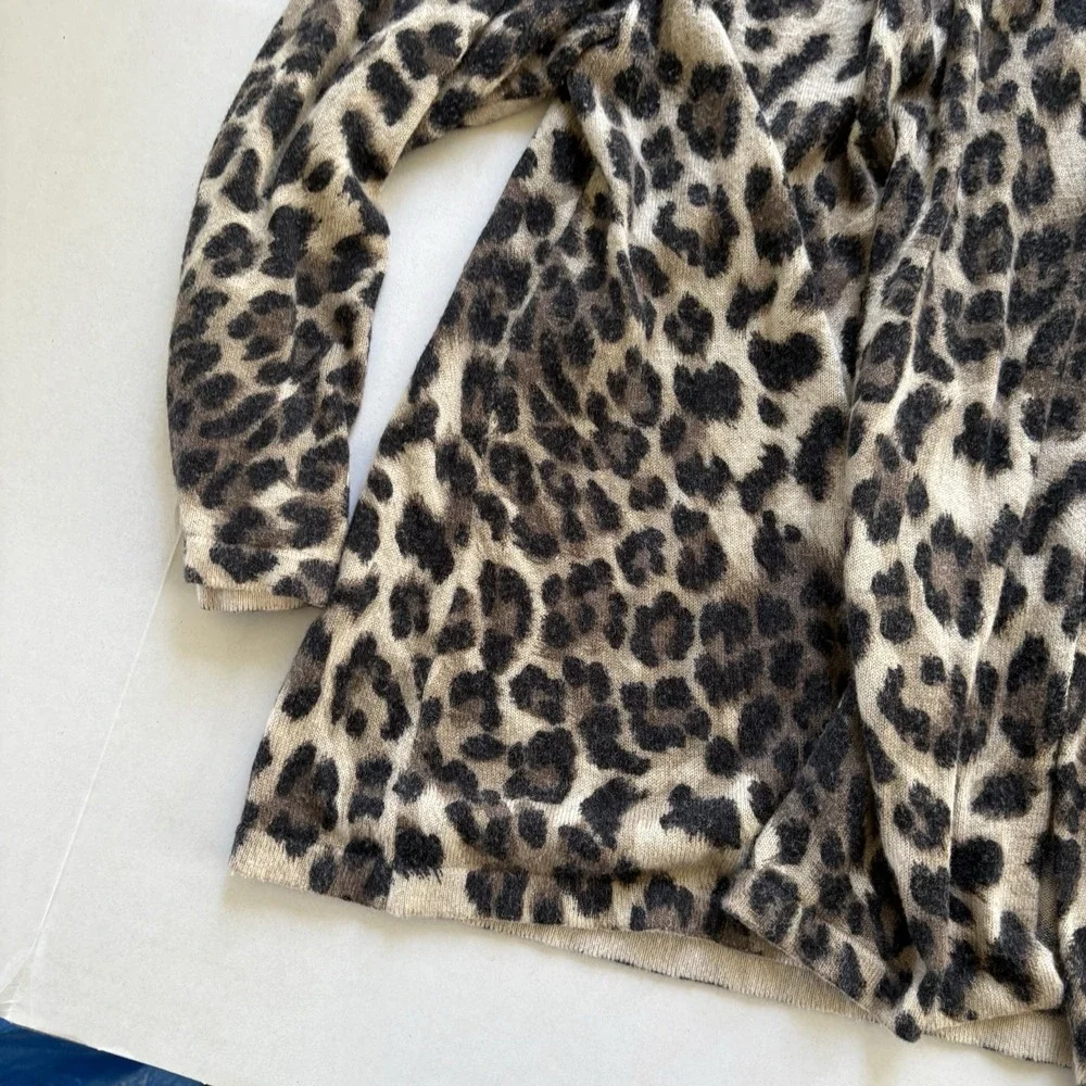 Chico's Leopard Print Silk Angora Open Shrug Cardigan Sweater Sz 3 A3259